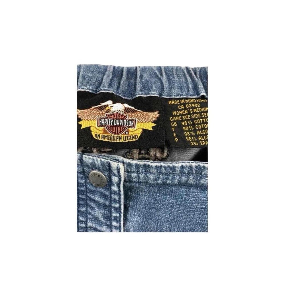 Vtg 90s Harley Davidson Jean Bustier Top Denim Snap Front Biker Festival moto-M - Picture 5 of 5